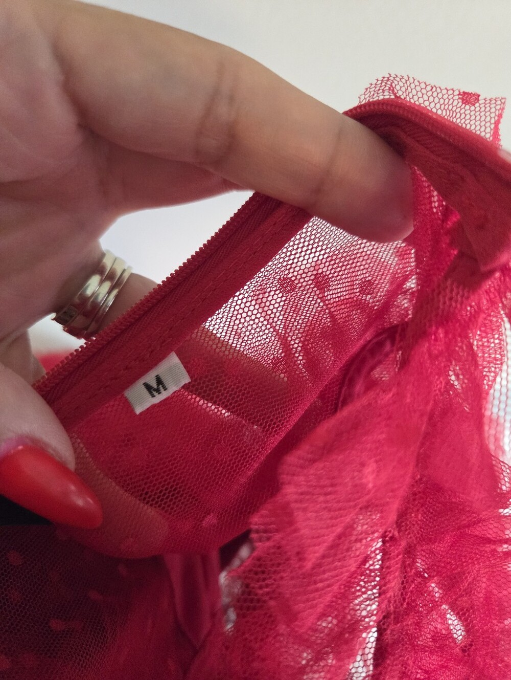 Red Ruffle Lace Maxi Dress SIZE MEDIUM - Picture 5 of 8